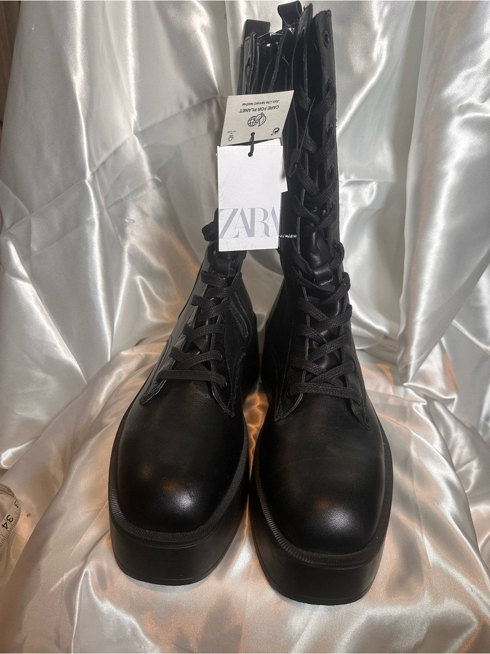 Zara Black Lace-Up Platform Combat Boots